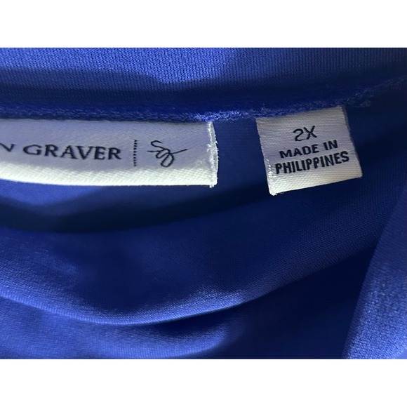 Susan Graver Liquid Knit Tunic Top Womens 2X Blue Mock Neck Keyhole Ruched Sleek - Picture 4 of 12